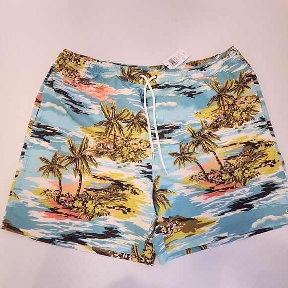NWT COACH CK396 SWIM TRUNKS HAWAIIAN PRINT BLUE XXL - Picture 1 of 3